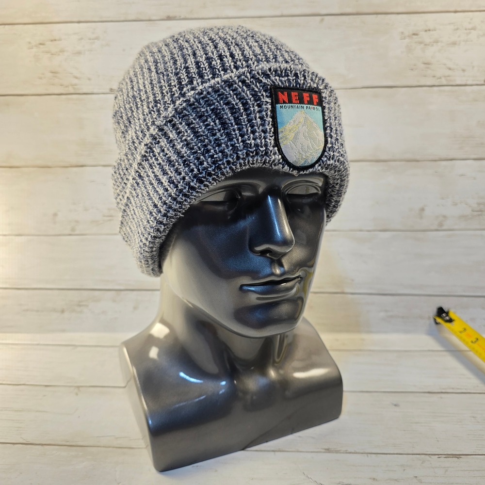 Neff Mountain Patrol Beanie Marled Blue White Wool Blend Cuffed Knit Hat